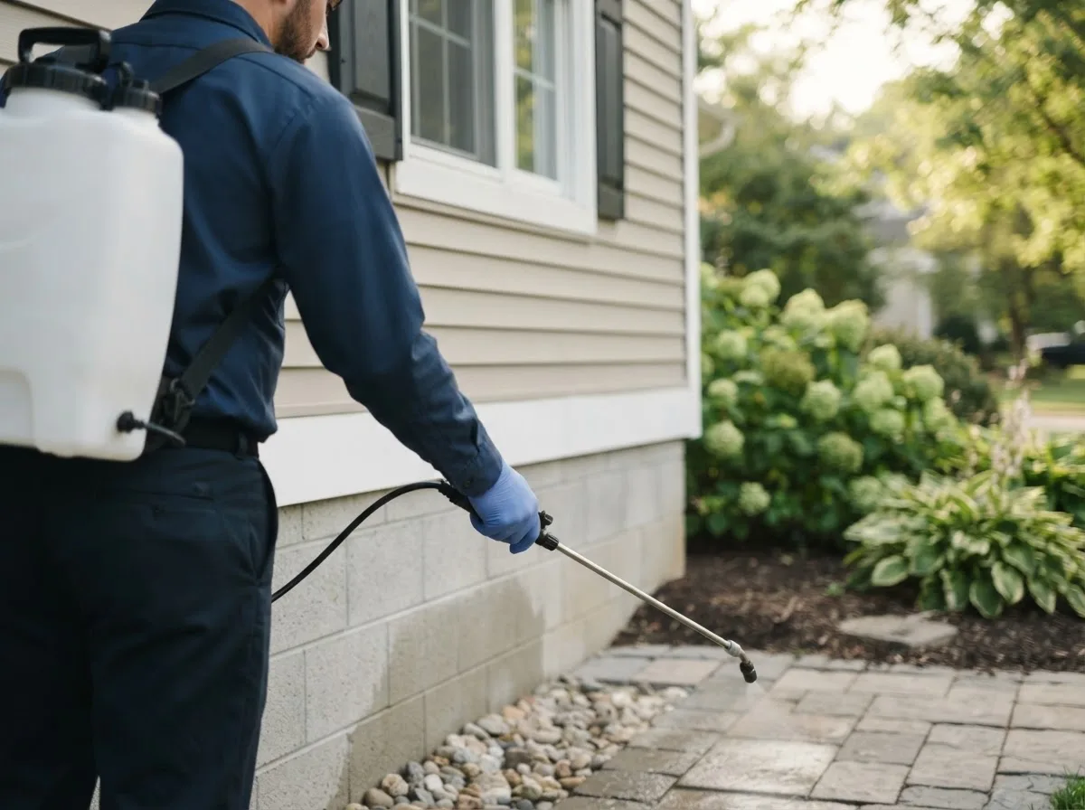 Pest control technician inspecting a home in Delray, WV